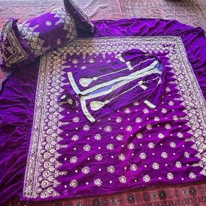 Velvet suede purple bedding set including bed cover pillow cover shoes and gown